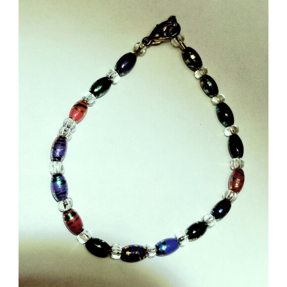 Iris Blue Rainbow Bead Bracelet 7 inch Iridescent - Picture 2 of 4